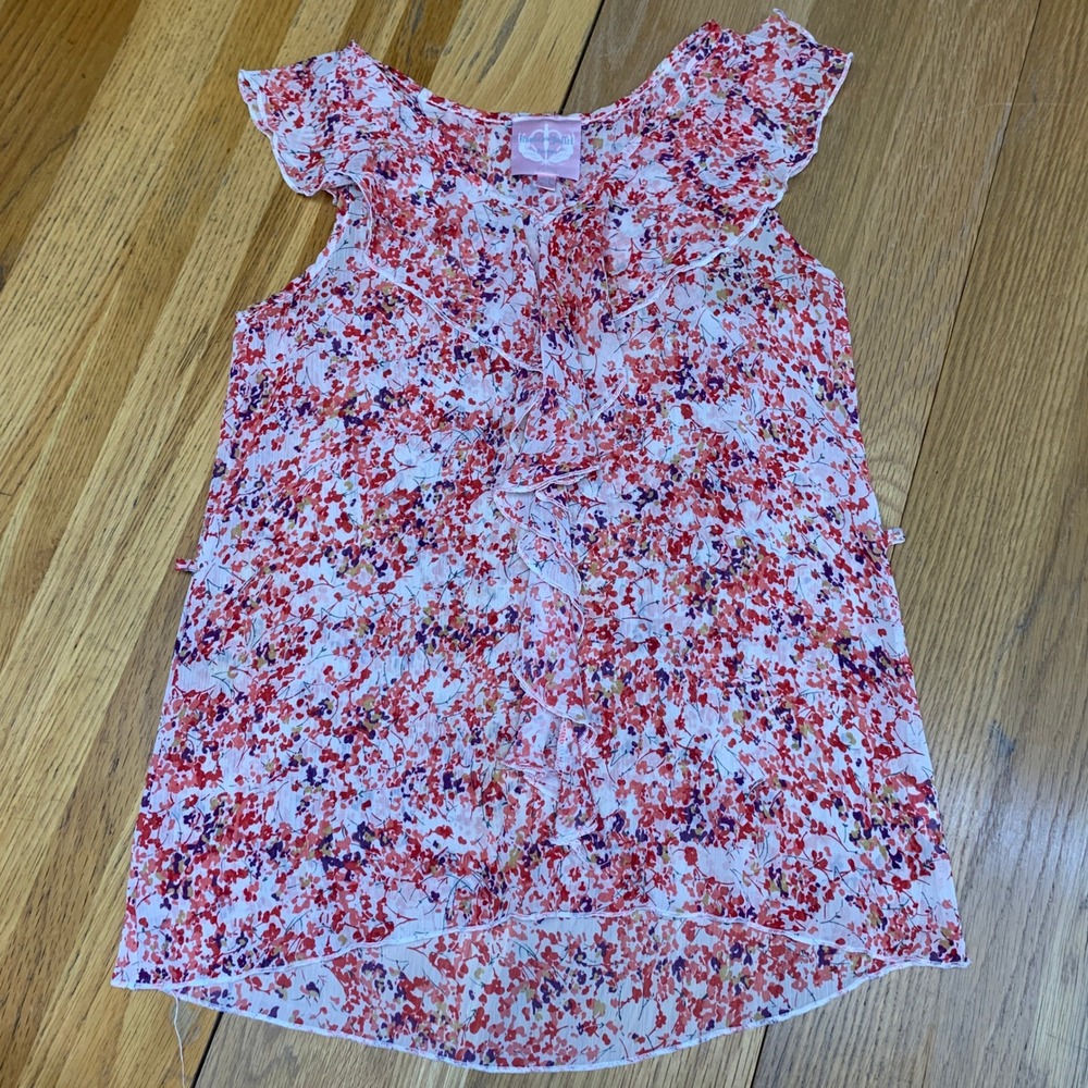 Romeo & Juliet Couture Floral Ruffle Flutter Sleeve Blouse Red Purple Medium